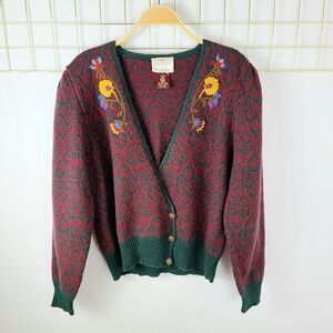 Susan Bristol Hand Embroidered Shetland Wool Grandma Vintage Cardigan Sweater